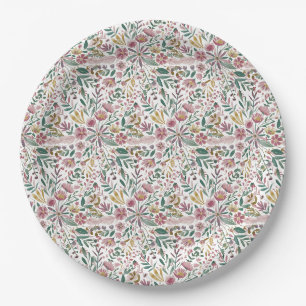 Elegant modern watercolor wild flowers paper plate
