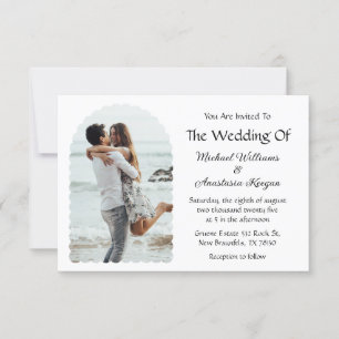elegant modern wavy arch photo wedding invitation