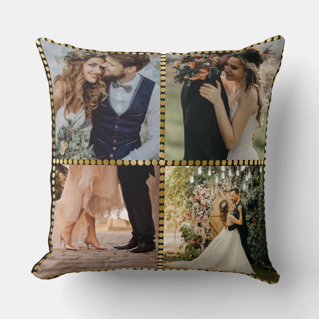 Elegant Modern Wedding 4 Photo golden frame  Cushion (Front)