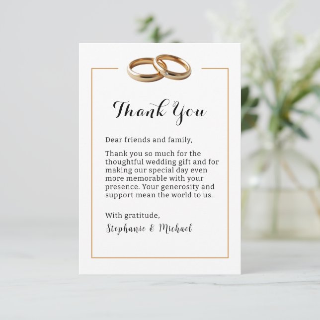 Elegant Modern Wedding Bands Thank You Card (Standing Front)