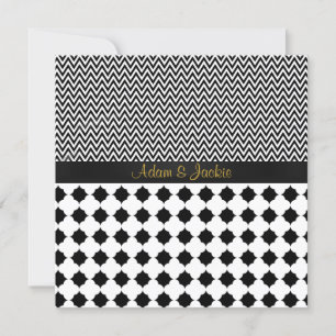 ELEGANT & MODERN WEDDING Black White Gold Invitation