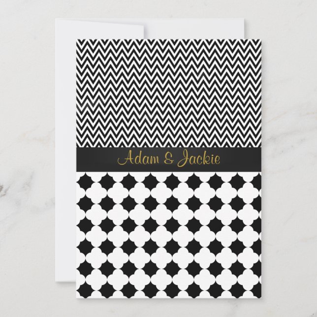 ELEGANT & MODERN WEDDING Black White Gold Invitation (Front)