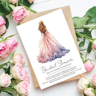 Elegant Modern Wedding Dress Bridal Shower Invitation