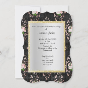 ELEGANT& MODERN WEDDING FLORAL DAMASK BLACK INVITATION