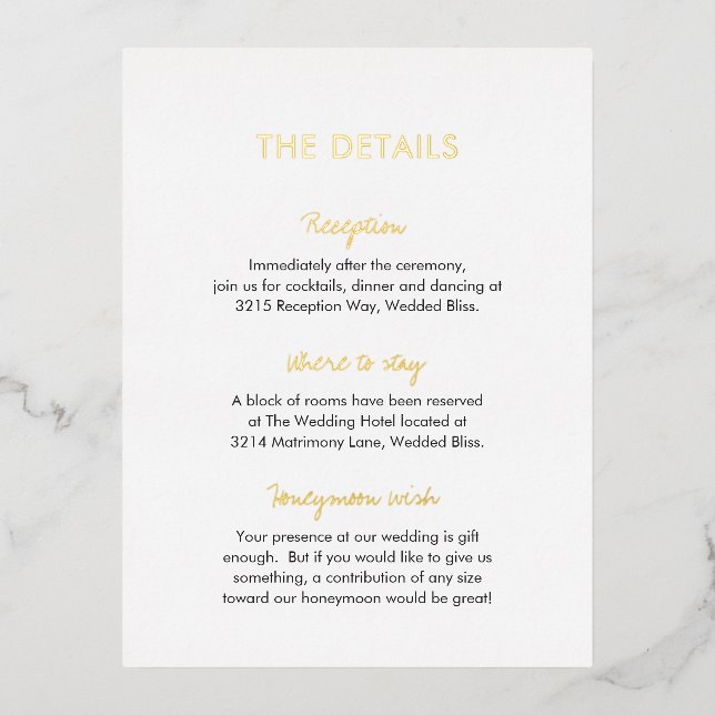 Elegant Modern Wedding Foil Enclosure Card (Front)