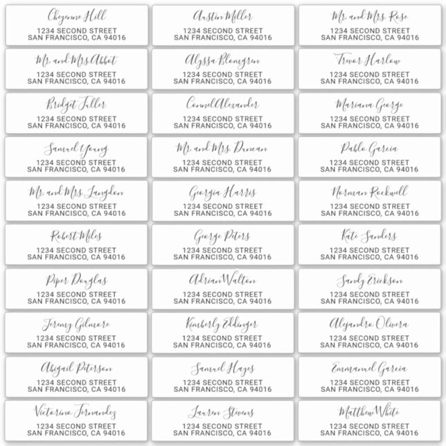 Elegant Modern Wedding Guest Address Labels (Front)