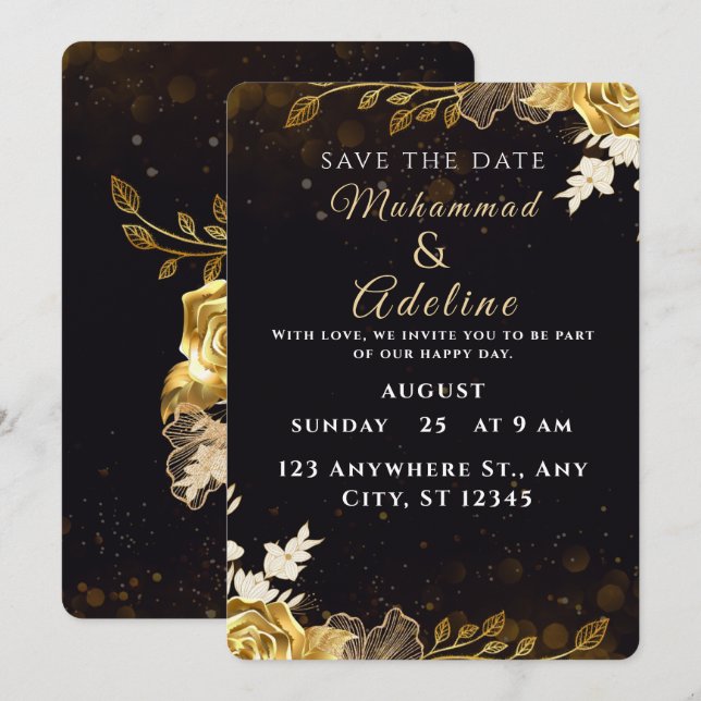 Elegant Modern Wedding Invite – Black & White (Front/Back)