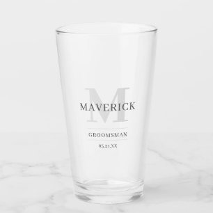 Elegant Modern Wedding Monogram Groomsmen Beer Glass