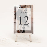 Elegant Modern Wedding Photo Initials & Date Table Number<br><div class="desc">Elegant modern wedding table number cards feature a full bleed vertical photo with your table number overlaid on a sheer white rectangular element with chic calligraphy script accents. Personalise with your initials and wedding date at the bottom.</div>
