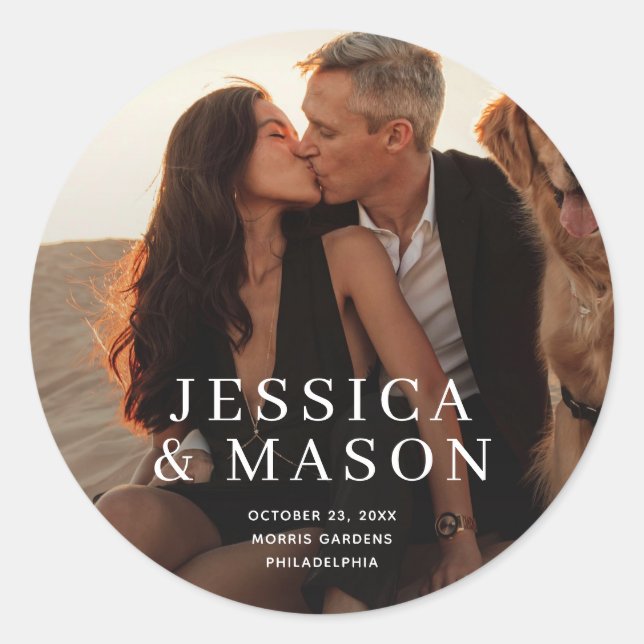 Elegant Modern Wedding Photo Stickers (Front)