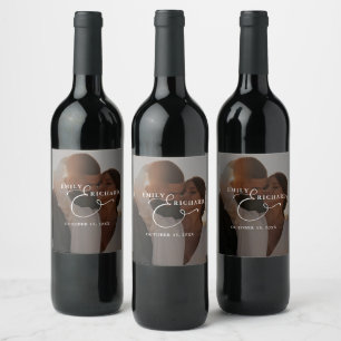 Elegant Modern Wedding Photo Wine Label