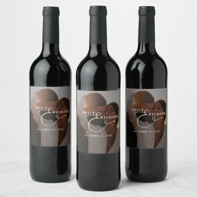 Elegant Modern Wedding Photo Wine Label (Bottles)
