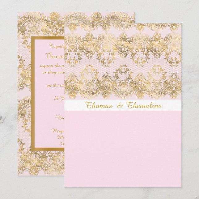ELEGANT & MODERN WEDDING PINK VICTORIAN DAMASK INVITATION (Front/Back)
