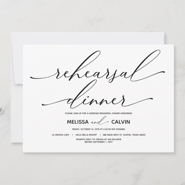 Elegant Modern Wedding Rehearsal Dinner Invitation (Front)