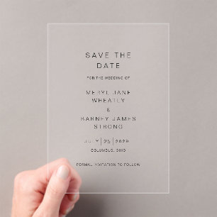 Elegant Modern Wedding Save the Date Acrylic Invitations