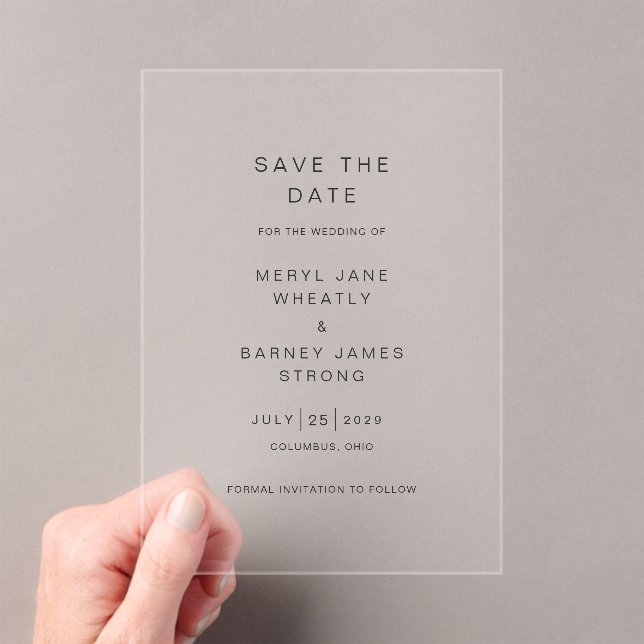 Elegant Modern Wedding Save the Date Acrylic Invitations (Insitu (Handheld))