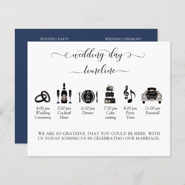 Elegant Modern Wedding Timeline and Program (Front/Back)
