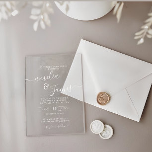 Elegant modern wedding transparent script design acrylic invitations
