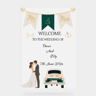 Elegant Modern Wedding Welcome Acrylic Sign. Acrylic Sign