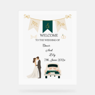 Elegant Modern Wedding Welcome Acrylic Sign. Sign