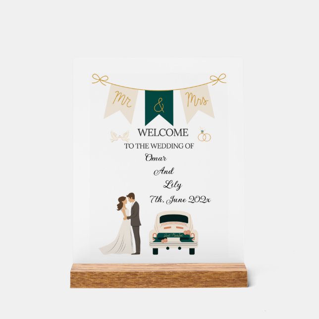 Elegant Modern Wedding Welcome Acrylic Sign. Sign (Front)