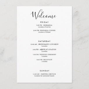 Elegant Modern Welcome Itinerary White Enclosure Card
