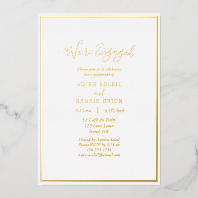 Elegant Modern We're Engaged Engagement Party Gold (Front)