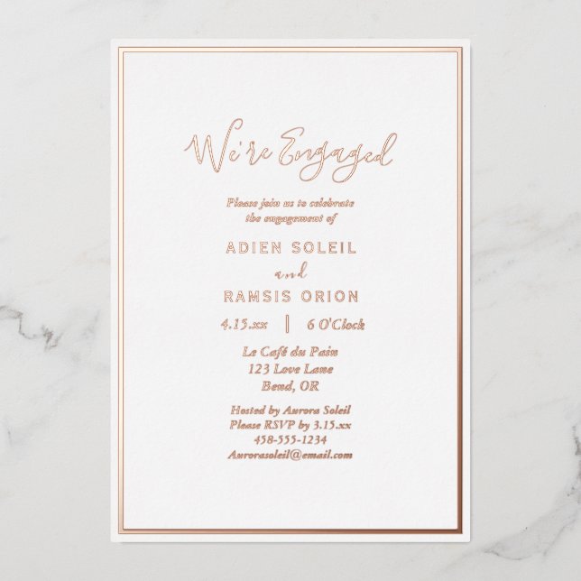 Elegant Modern We're Engaged Engagement Rose Gold (Front)