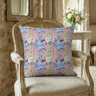 Elegant Modern Whimsical Floral Stripes Pink Cushion