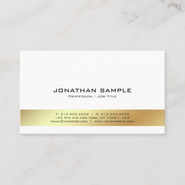 Elegant Modern White and Gold Professional Plain Business Card (Front)