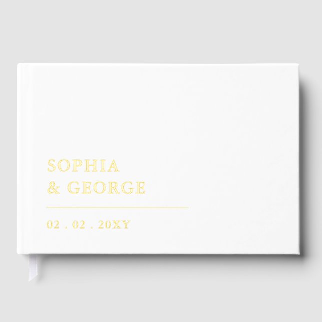 Elegant Modern White and Gold Wedding Guest Book (Front)