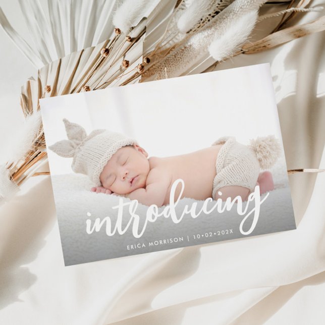 elegant modern white birth announcement postcard (Creator Uploaded)