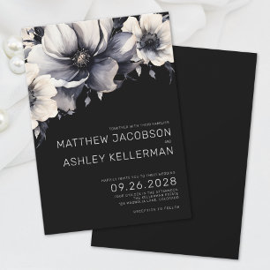 Elegant Modern White Black Floral Wedding Invitation