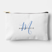 Elegant Modern White Blue Script Monogram