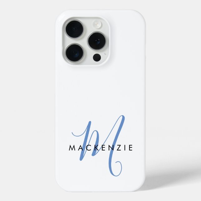 Elegant Modern White Blue Script Monogram Case-Mate iPhone Case (Back)