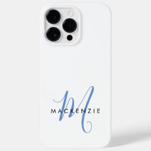 Elegant Modern White Blue Script Monogram Case-Mate iPhone 14 Pro Max Case
