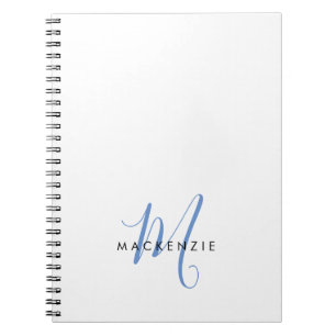 Elegant Modern White Blue Script Monogram Notebook