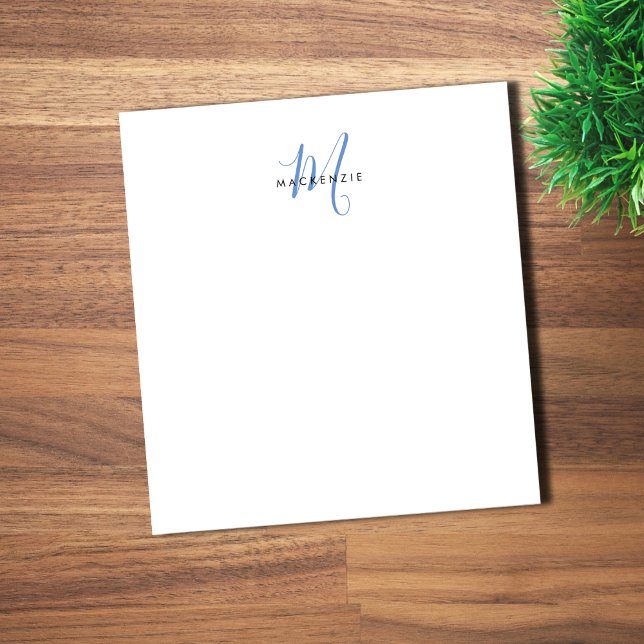 Elegant Modern White Blue Script Monogram Notepad (Creator Uploaded)
