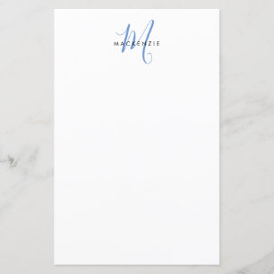 Elegant Modern White Blue Script Monogram Paper