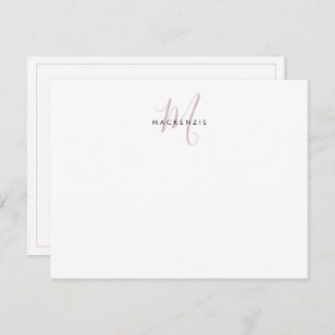 Elegant Modern White Blush Pink Script Monogram Card