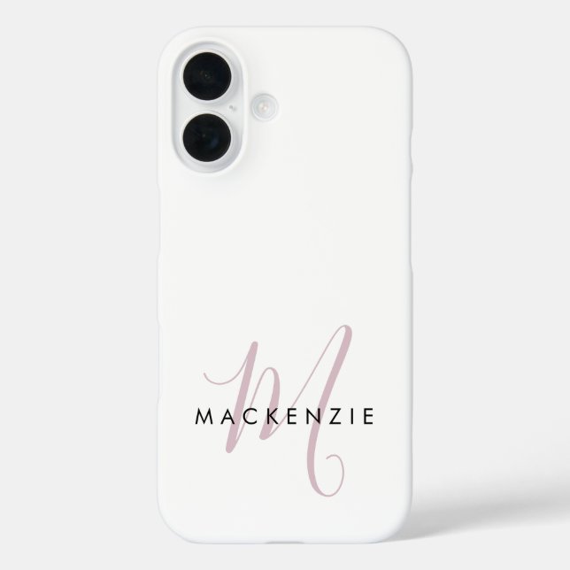 Elegant Modern White Blush Pink Script Monogram Case-Mate iPhone Case (Back)