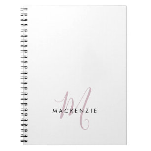 Elegant Modern White Blush Pink Script Monogram Notebook