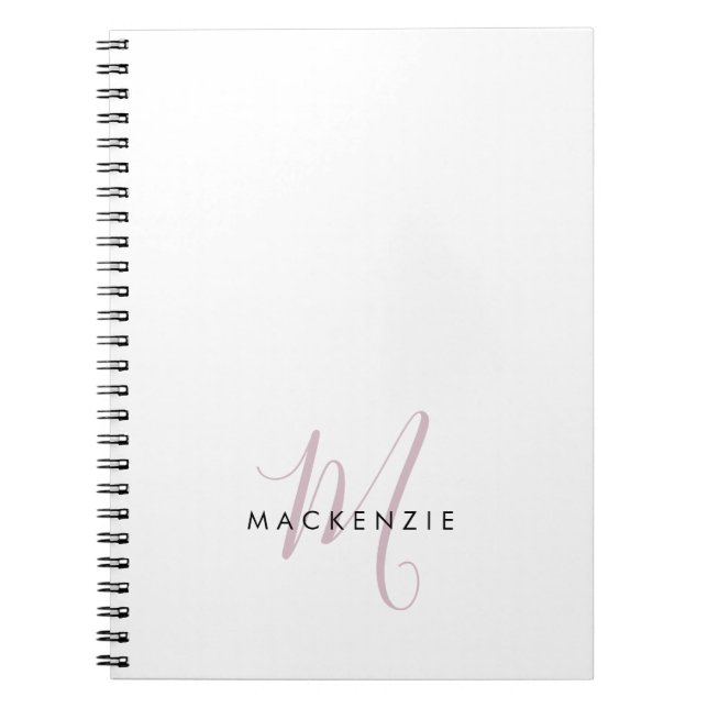 Elegant Modern White Blush Pink Script Monogram Notebook (Front)