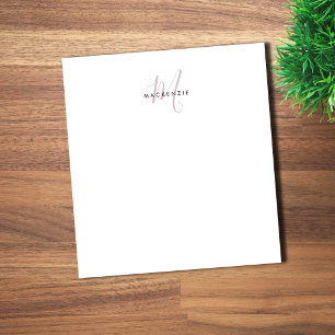 Elegant Modern White Blush Pink Script Monogram Notepad