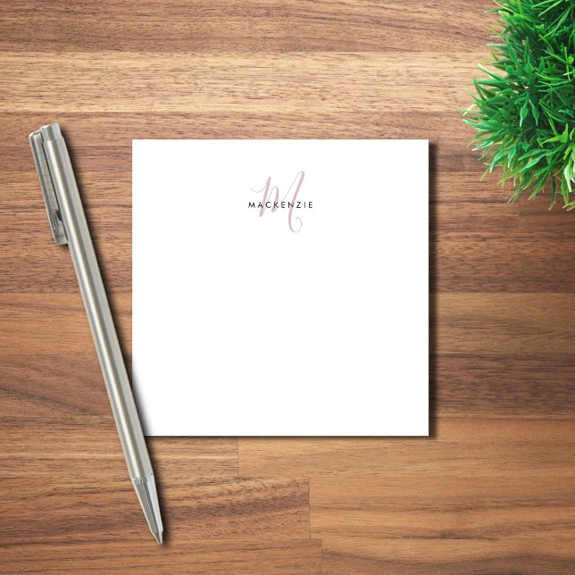 Elegant Modern White Blush Pink Script Monogram Post-it Notes (Creator Uploaded)