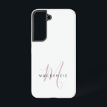 Elegant Modern White Blush Pink Script Monogram Samsung Galaxy Case<br><div class="desc">Elegant Modern White Blush Pink Script Monogram Phone Case.  An elegant Blush Pink script monogram combined with a clean black san-serif font makes for a contemporary look.</div>