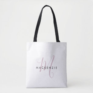 Elegant Modern White Blush Pink Script Monogram Tote Bag