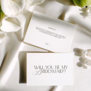 Elegant Modern White Bridesmaid Proposal Card