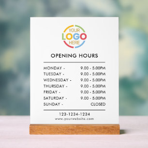 Elegant Modern White   Business Logo Opening Hours Acrylic Sign