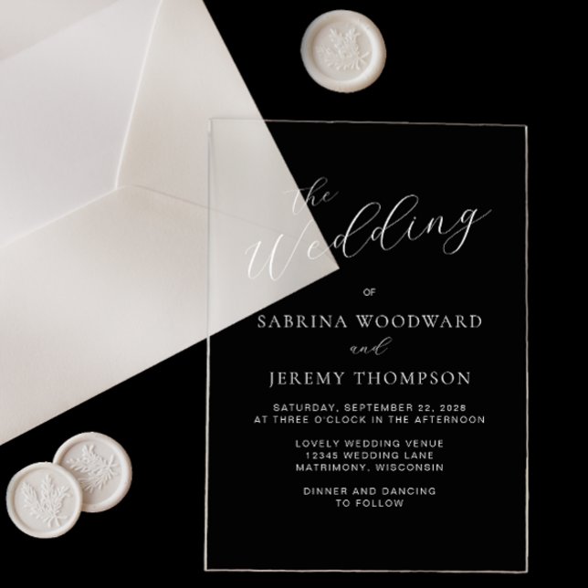 Elegant Modern White Calligraphy Wedding Acrylic Invitations (Creator Uploaded)